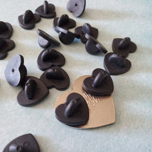 Load image into Gallery viewer, Black Heart-Shaped Rubber Pin Backs