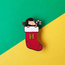 Load image into Gallery viewer, Red Holiday Stocking Baby Magical Creature Enamel Pin