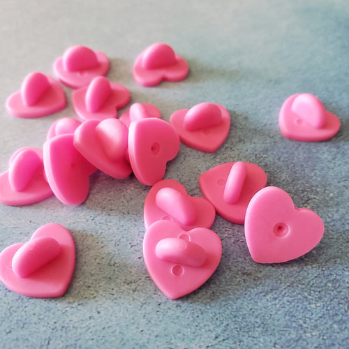 Pink Heart-Shaped Rubber Pin Backs