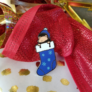 Blue Holiday Stocking Baby Magical Creature Enamel Pin