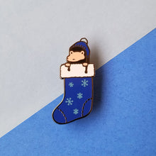 Load image into Gallery viewer, Blue Holiday Stocking Baby Magical Creature Enamel Pin