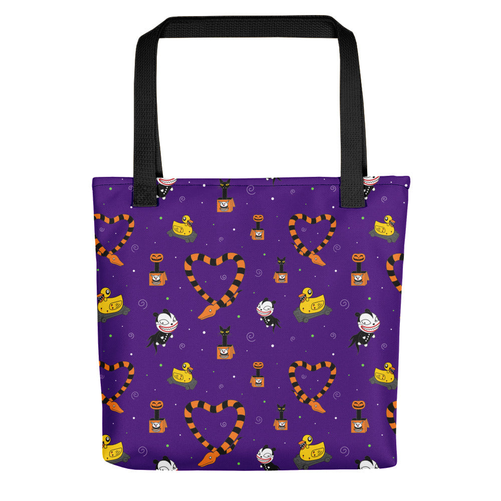 Haunted Toys Print Purple Tote Bag